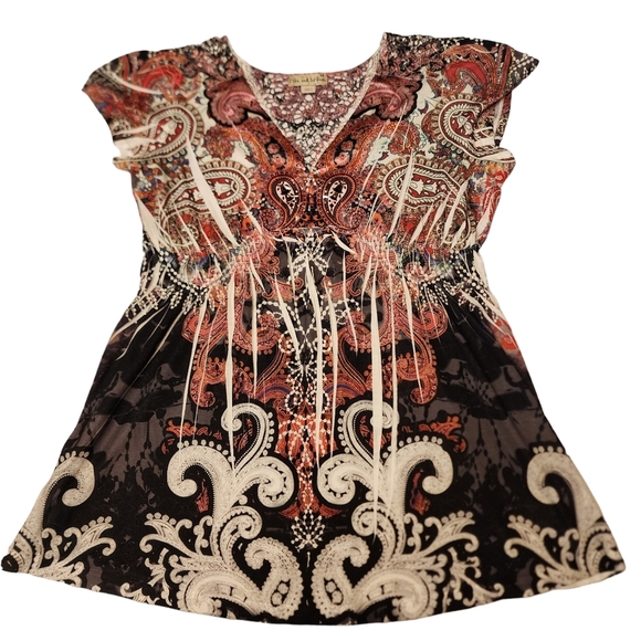 Live and Let Live Boho V-neck Crochet Lace Back Size M - Picture 6 of 12